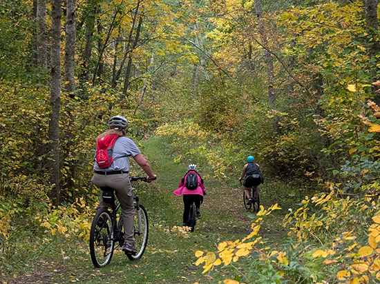 Biking on trail surrounded by beautiful fall colors