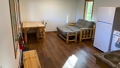 Living room and kitchen of Cottonwood Cabin