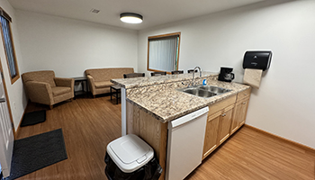 Interior of Ironwood cabin kitchen and living room