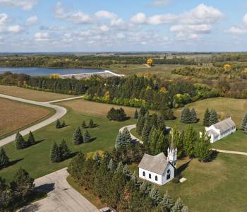 Aerial view of the heritage buildings at Icelandic State Park